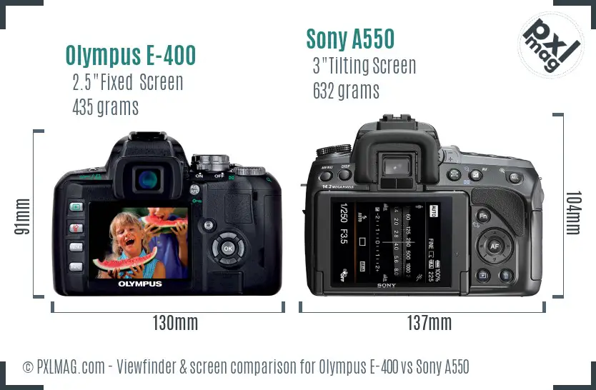 Olympus E-400 vs Sony A550 Screen and Viewfinder comparison