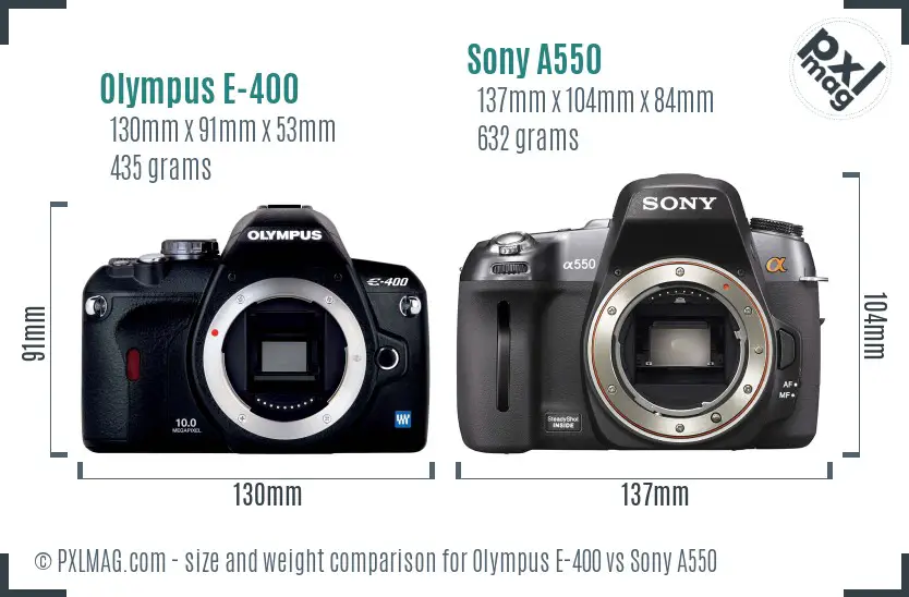 Olympus E-400 vs Sony A550 size comparison
