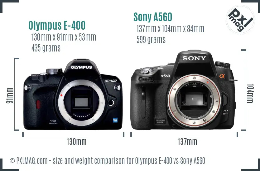 Olympus E-400 vs Sony A560 size comparison