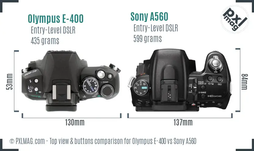 Olympus E-400 vs Sony A560 top view buttons comparison