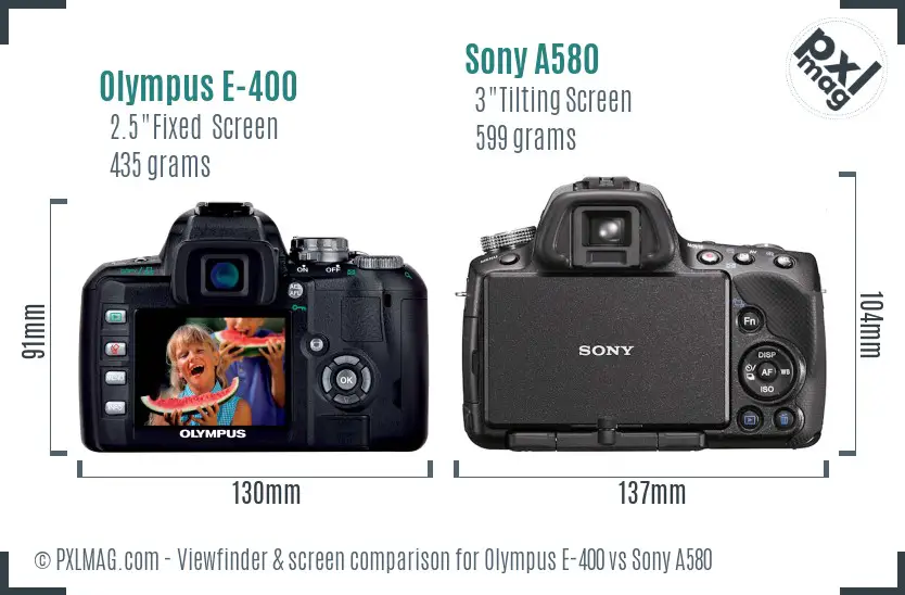 Olympus E-400 vs Sony A580 Screen and Viewfinder comparison