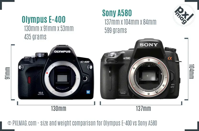 Olympus E-400 vs Sony A580 size comparison