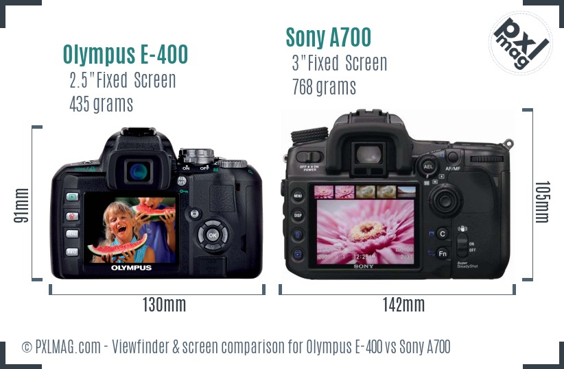 Olympus E-400 vs Sony A700 Screen and Viewfinder comparison