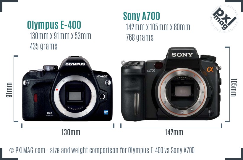 Olympus E-400 vs Sony A700 size comparison