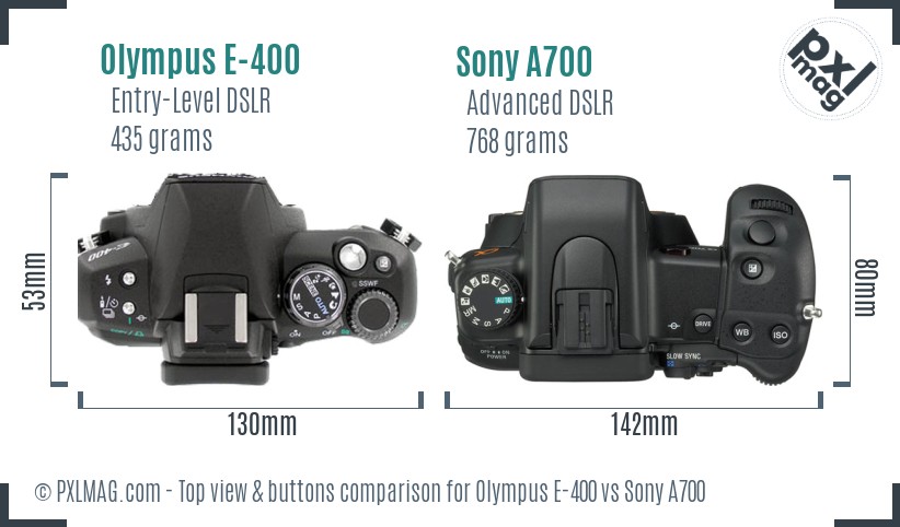 Olympus E-400 vs Sony A700 top view buttons comparison