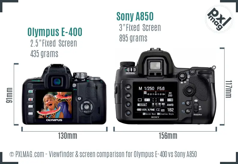 Olympus E-400 vs Sony A850 Screen and Viewfinder comparison