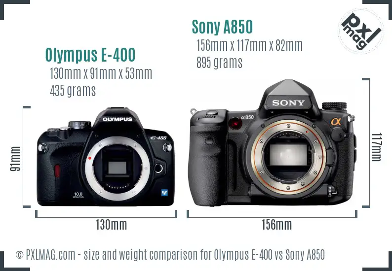 Olympus E-400 vs Sony A850 size comparison