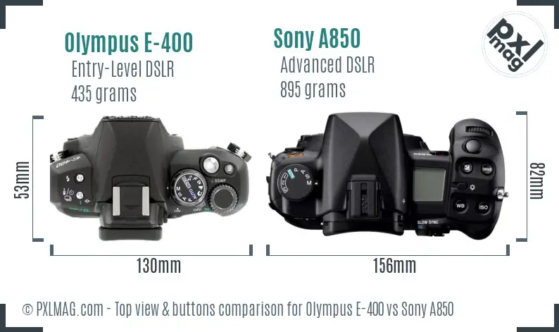Olympus E-400 vs Sony A850 top view buttons comparison