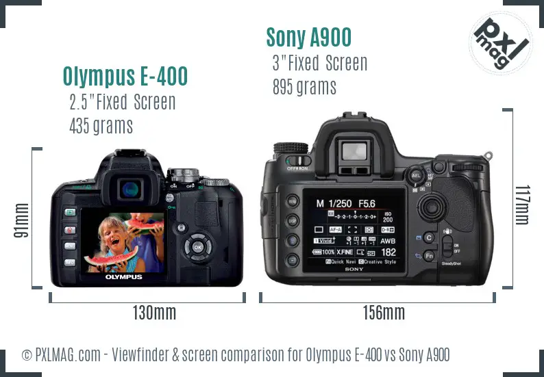 Olympus E-400 vs Sony A900 Screen and Viewfinder comparison