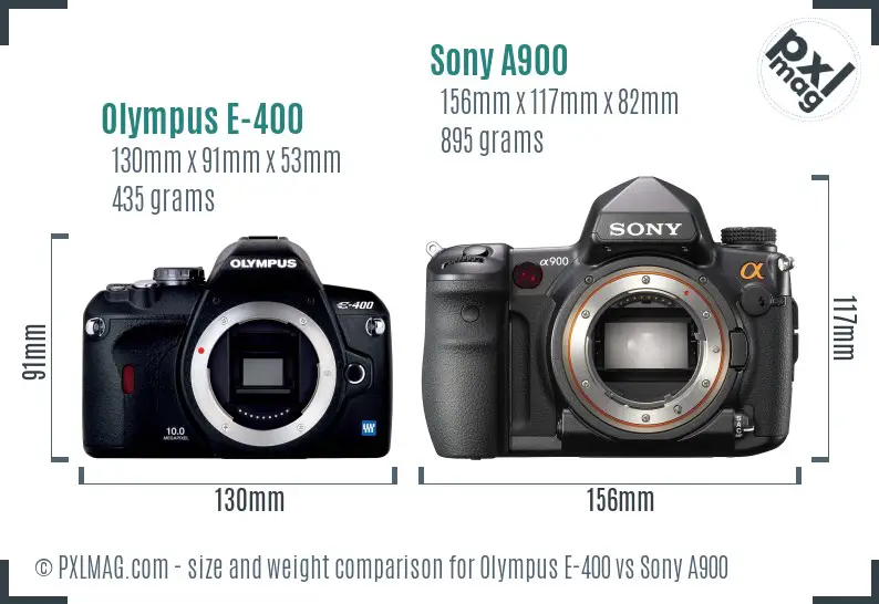 Olympus E-400 vs Sony A900 size comparison