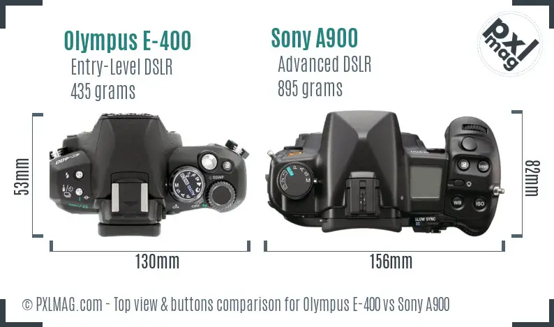 Olympus E-400 vs Sony A900 top view buttons comparison