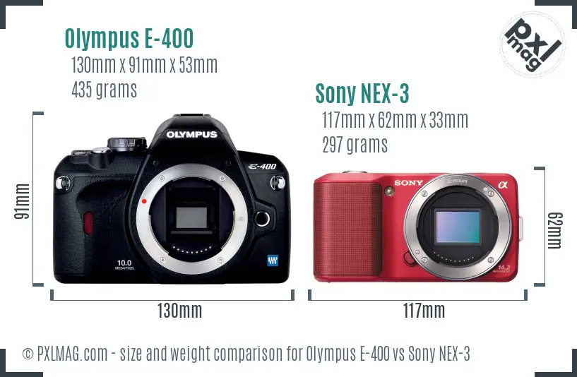 Olympus E-400 vs Sony NEX-3 size comparison