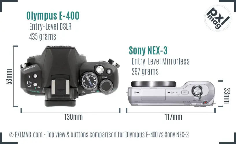 Olympus E-400 vs Sony NEX-3 top view buttons comparison