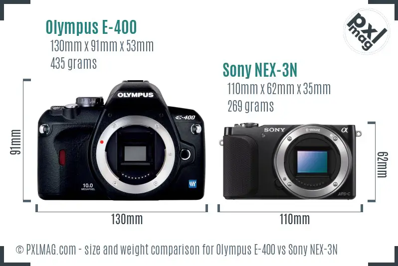 Olympus E-400 vs Sony NEX-3N size comparison
