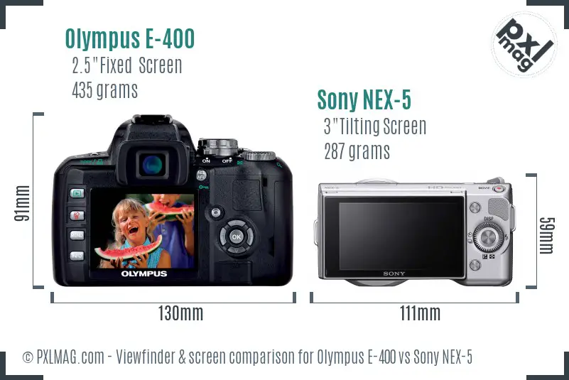 Olympus E-400 vs Sony NEX-5 Screen and Viewfinder comparison