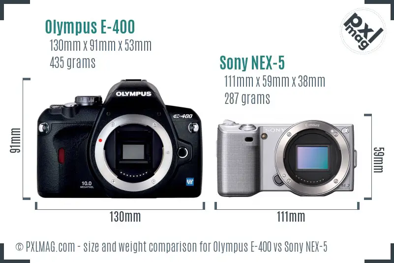 Olympus E-400 vs Sony NEX-5 size comparison