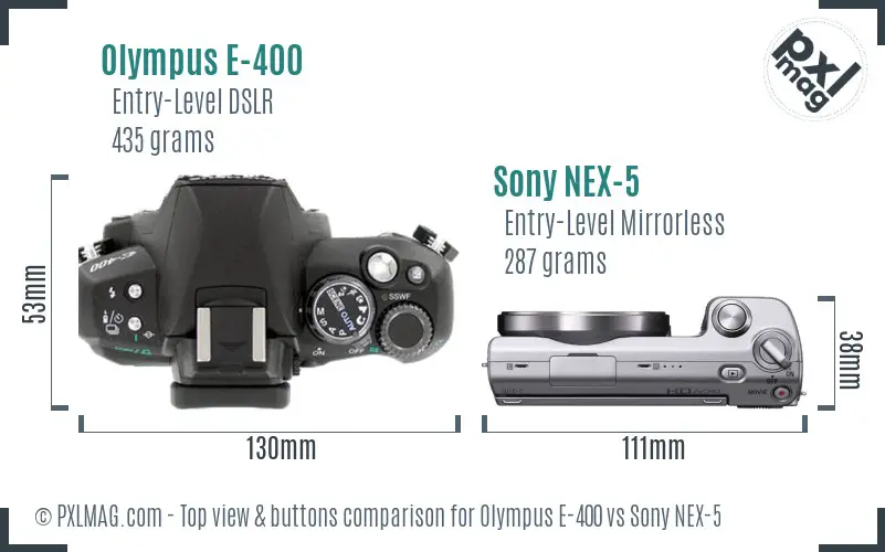 Olympus E-400 vs Sony NEX-5 top view buttons comparison