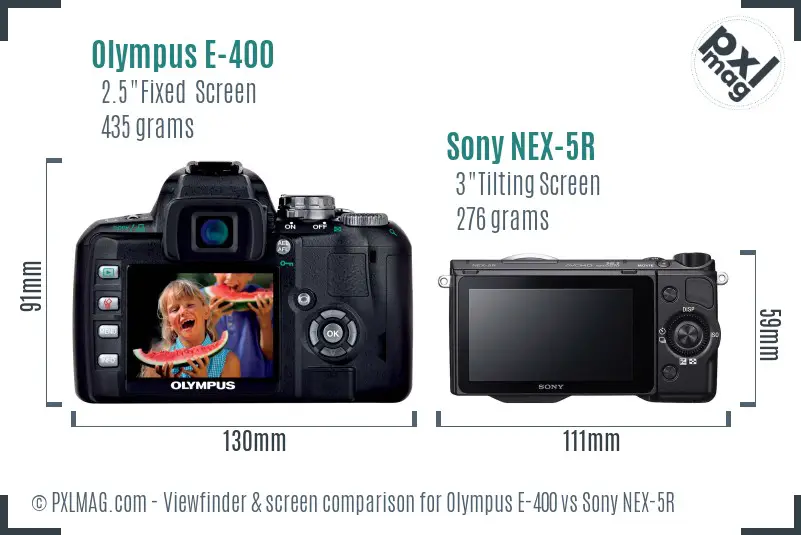 Olympus E-400 vs Sony NEX-5R Screen and Viewfinder comparison