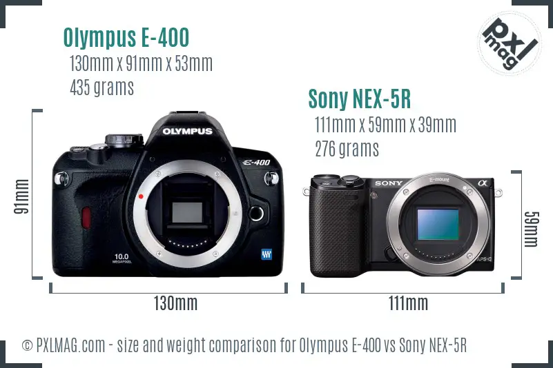 Olympus E-400 vs Sony NEX-5R size comparison
