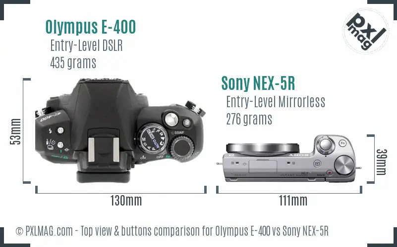 Olympus E-400 vs Sony NEX-5R top view buttons comparison