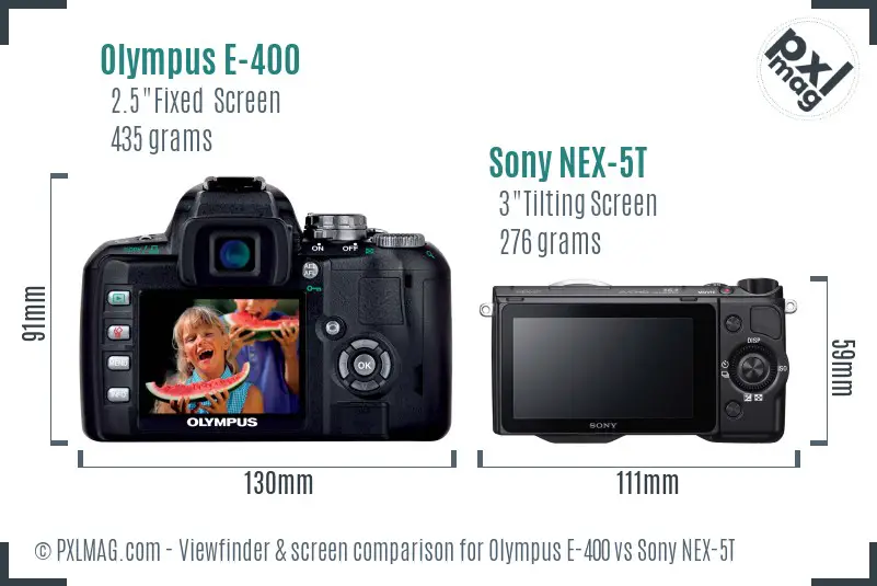 Olympus E-400 vs Sony NEX-5T Screen and Viewfinder comparison