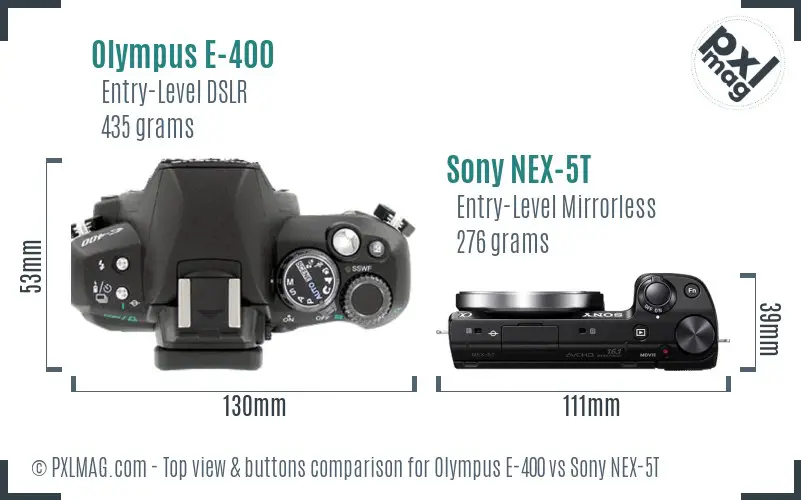Olympus E-400 vs Sony NEX-5T top view buttons comparison