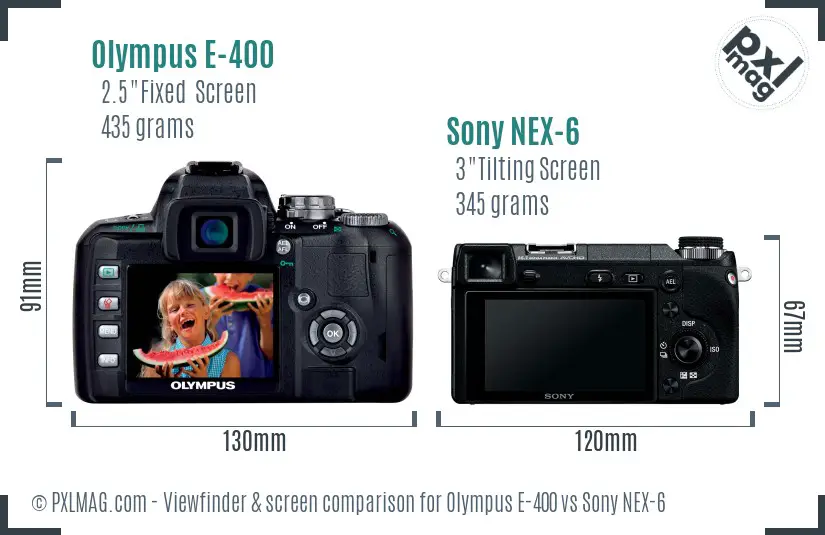 Olympus E-400 vs Sony NEX-6 Screen and Viewfinder comparison