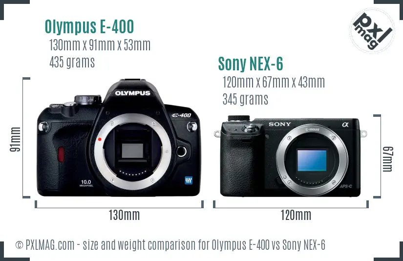 Olympus E-400 vs Sony NEX-6 size comparison