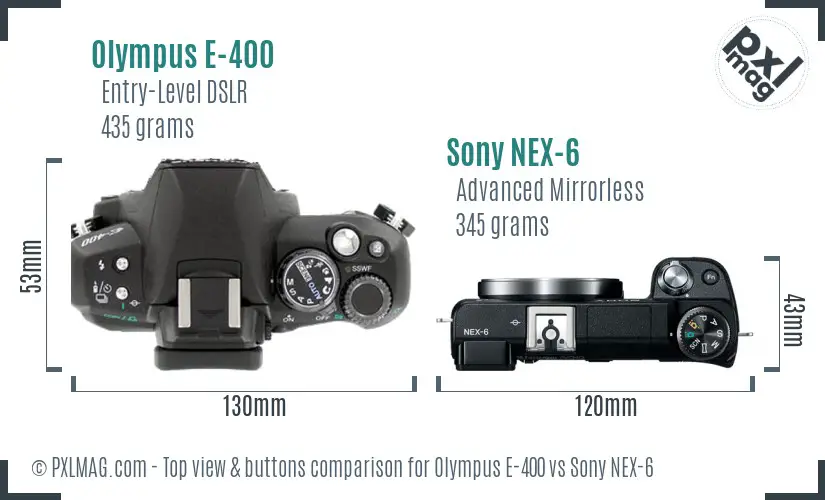 Olympus E-400 vs Sony NEX-6 top view buttons comparison