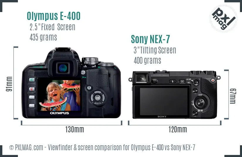 Olympus E-400 vs Sony NEX-7 Screen and Viewfinder comparison