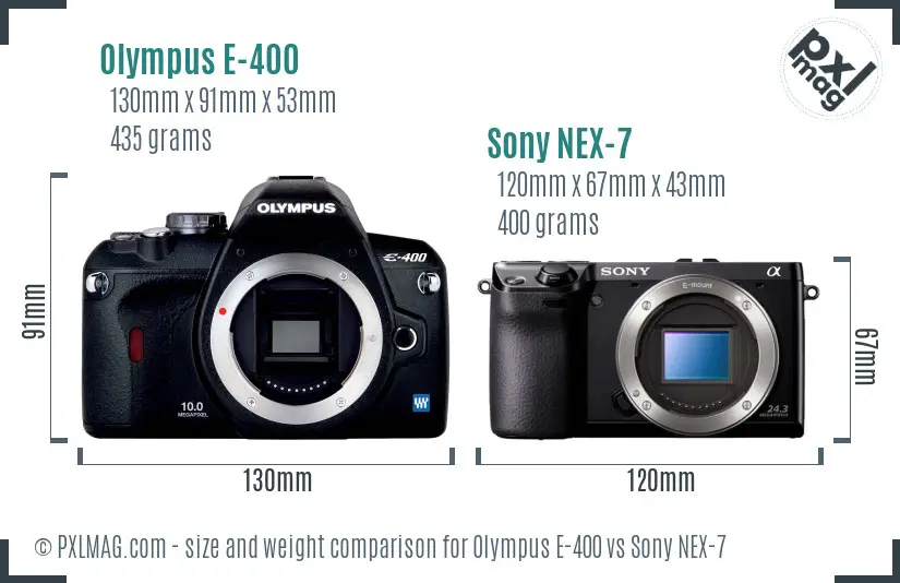Olympus E-400 vs Sony NEX-7 size comparison