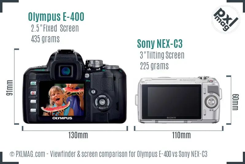 Olympus E-400 vs Sony NEX-C3 Screen and Viewfinder comparison