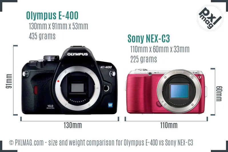 Olympus E-400 vs Sony NEX-C3 size comparison