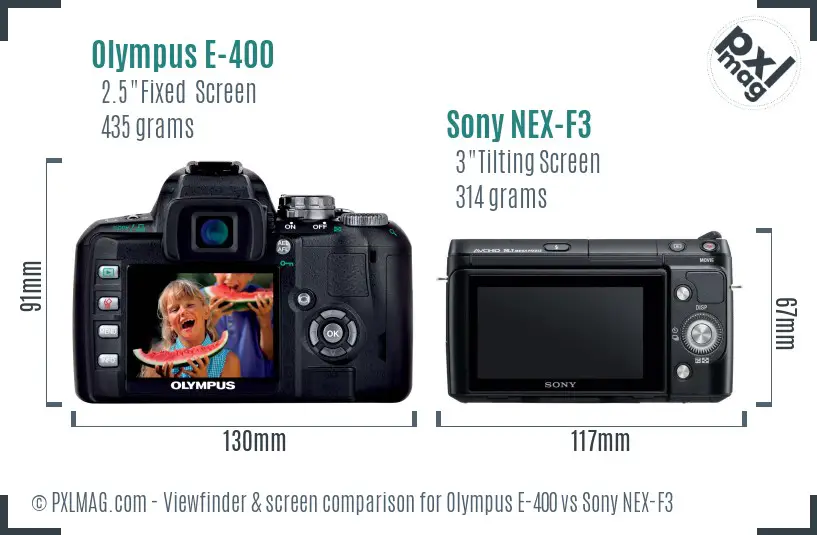 Olympus E-400 vs Sony NEX-F3 Screen and Viewfinder comparison