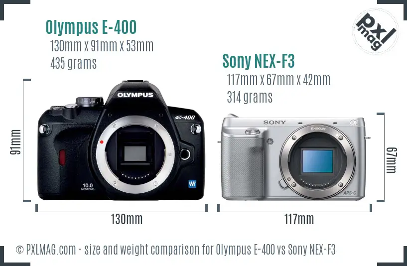 Olympus E-400 vs Sony NEX-F3 size comparison