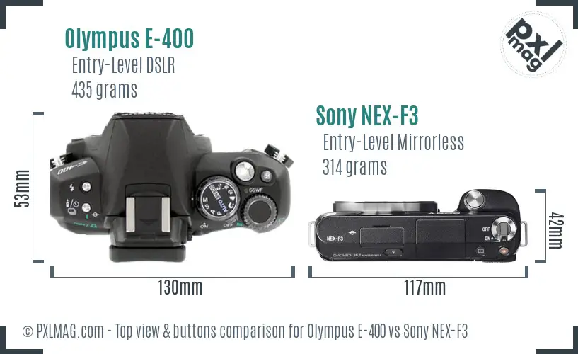 Olympus E-400 vs Sony NEX-F3 top view buttons comparison