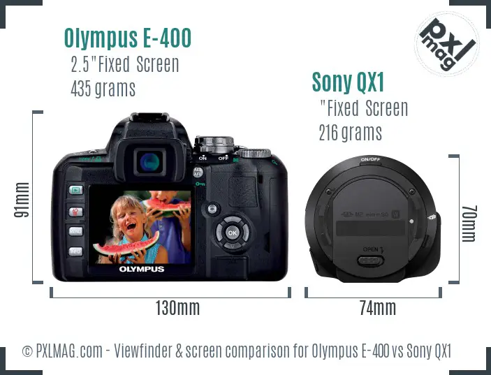 Olympus E-400 vs Sony QX1 Screen and Viewfinder comparison