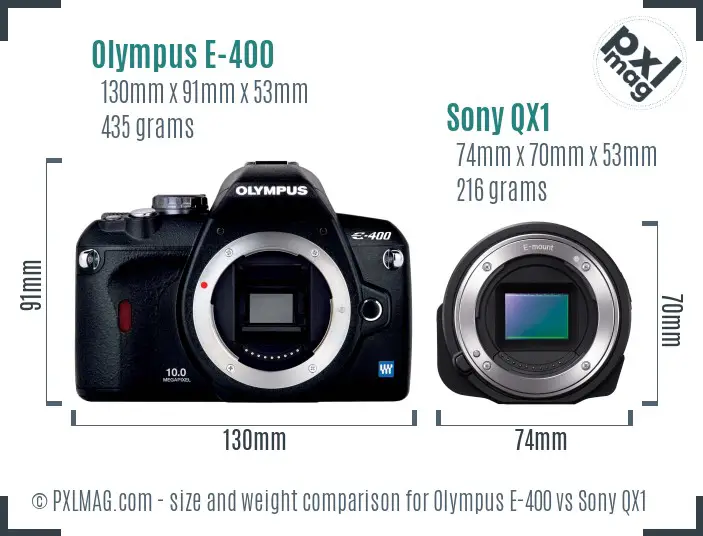 Olympus E-400 vs Sony QX1 size comparison