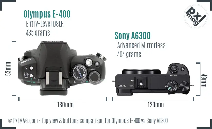 Olympus E-400 vs Sony A6300 top view buttons comparison