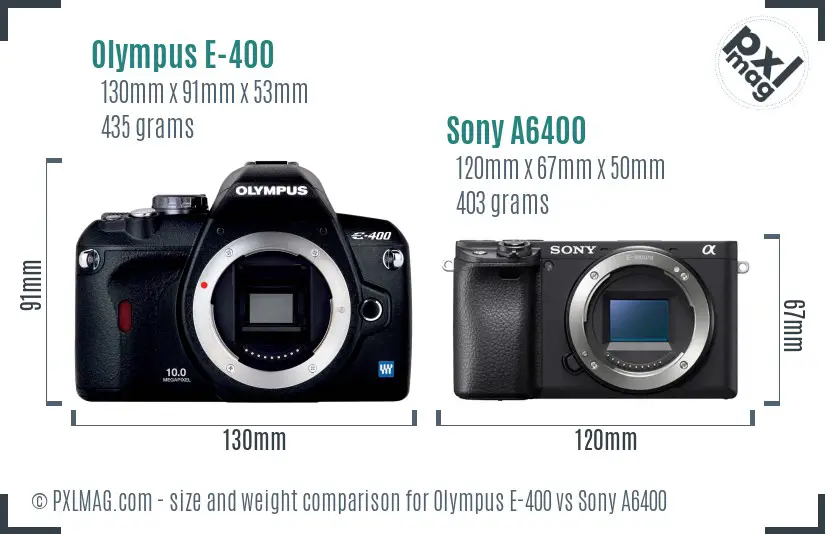 Olympus E-400 vs Sony A6400 size comparison