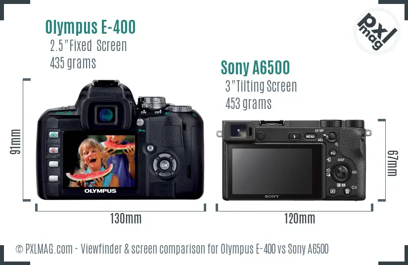 Olympus E-400 vs Sony A6500 Screen and Viewfinder comparison