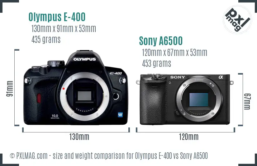 Olympus E-400 vs Sony A6500 size comparison