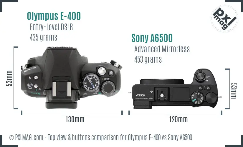 Olympus E-400 vs Sony A6500 top view buttons comparison