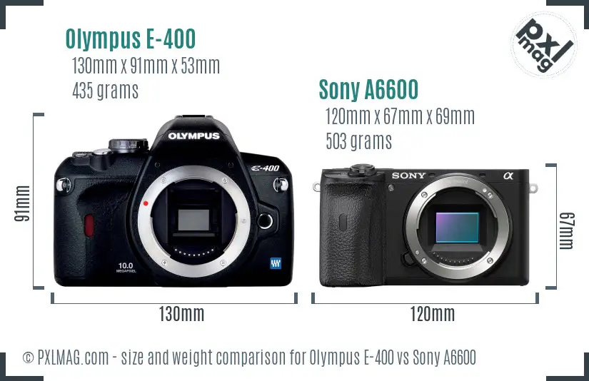 Olympus E-400 vs Sony A6600 size comparison