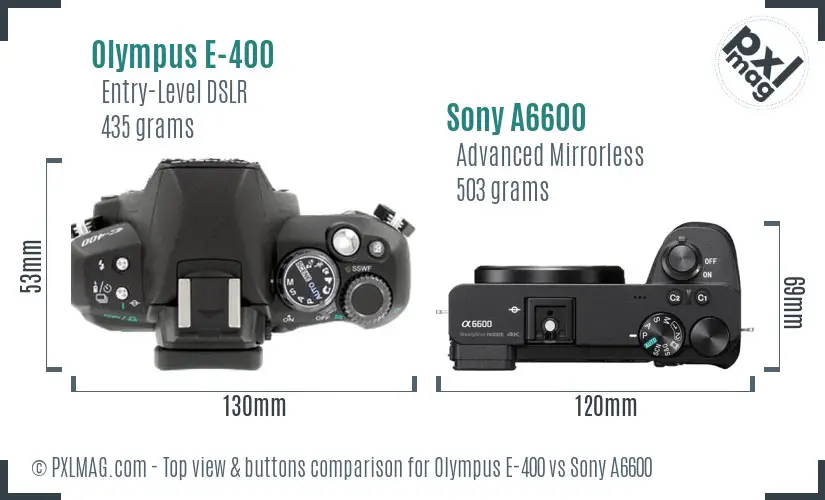 Olympus E-400 vs Sony A6600 top view buttons comparison