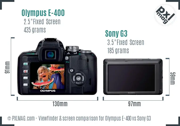 Olympus E-400 vs Sony G3 Screen and Viewfinder comparison
