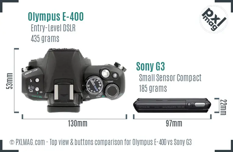 Olympus E-400 vs Sony G3 top view buttons comparison