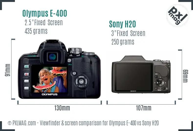 Olympus E-400 vs Sony H20 Screen and Viewfinder comparison