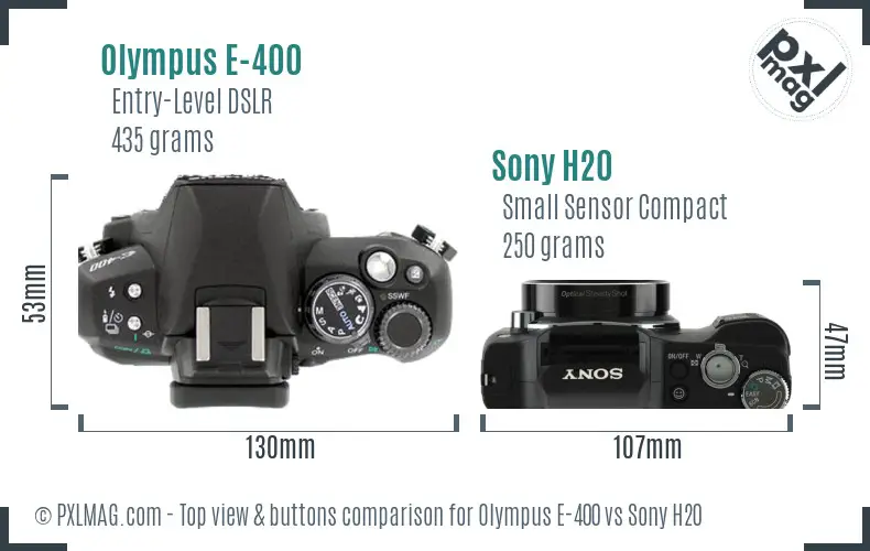 Olympus E-400 vs Sony H20 top view buttons comparison