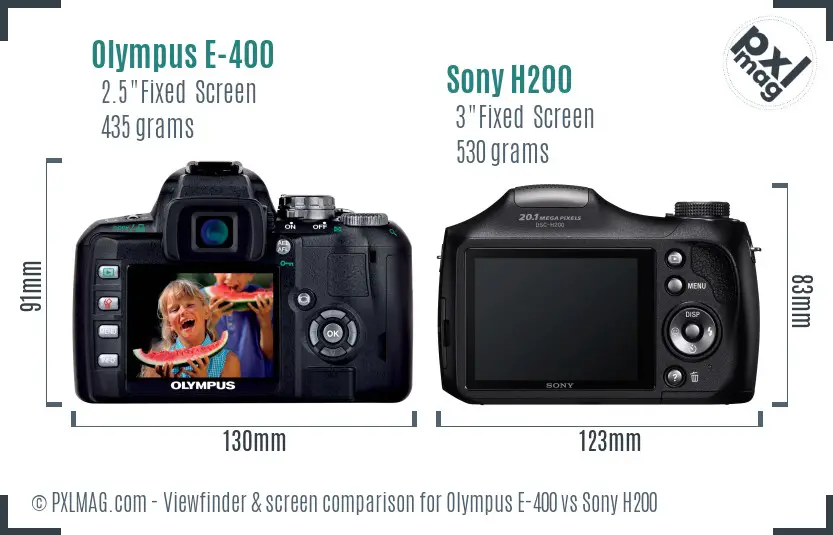 Olympus E-400 vs Sony H200 Screen and Viewfinder comparison